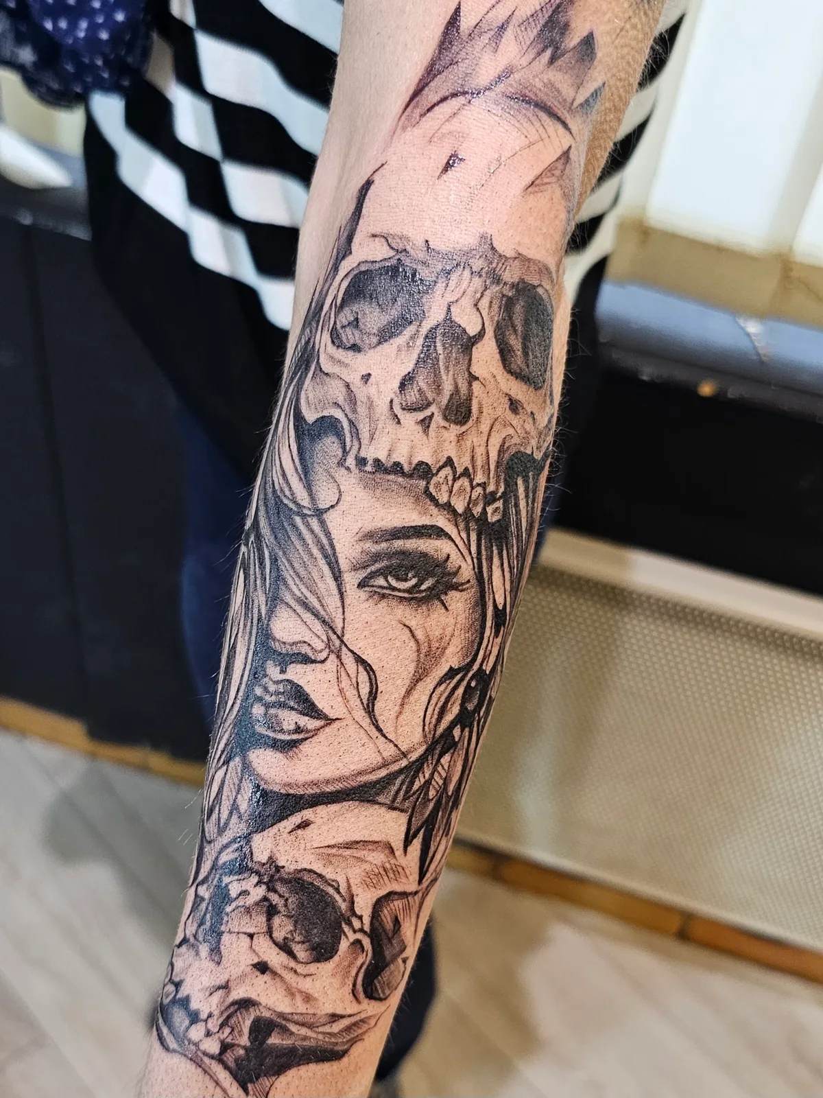 Detailed black and grey arm tattoos by Just Tattoo It