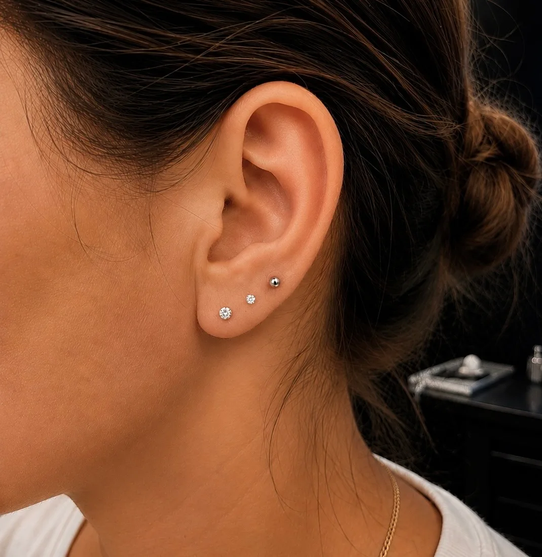 Ear piercing jewellery in the studio’s portfolio