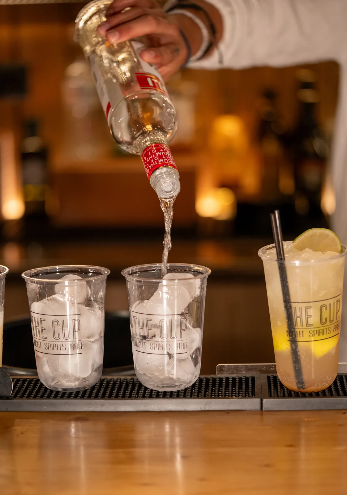 Drinks being prepared at The Cup’s bar